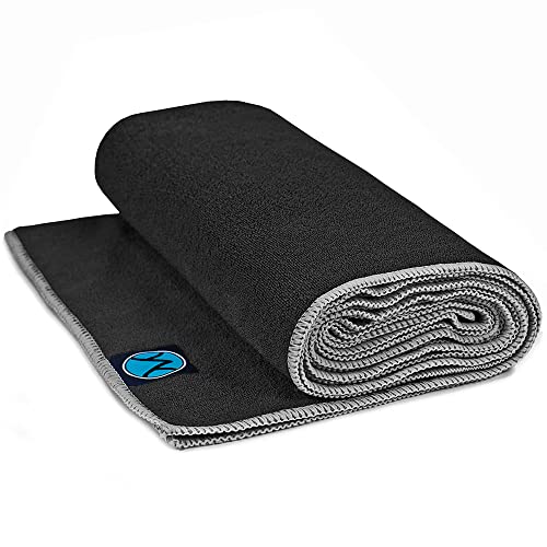 Black Microfiber Yoga Towel with Gray Stitching