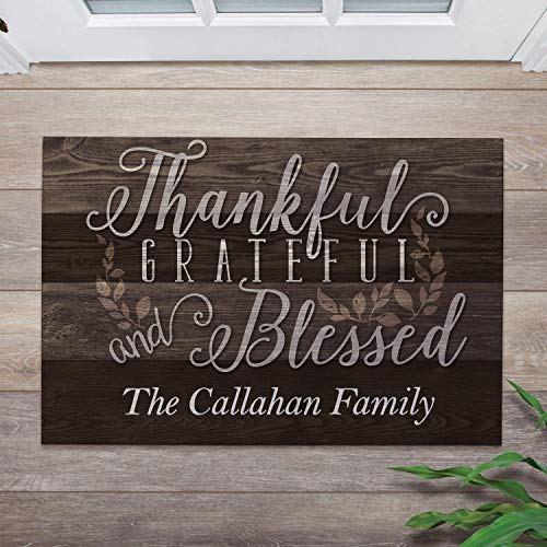 Personalized Thankful Blessed Custom Pet Doormat - Brown
