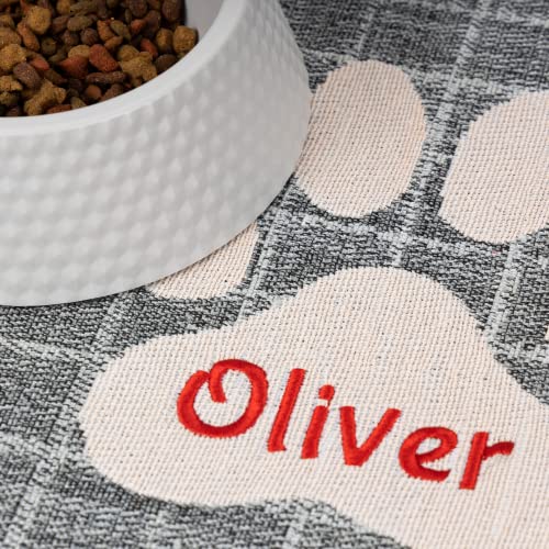 Personalized Embroidered Dog Food Mat with Paw Design