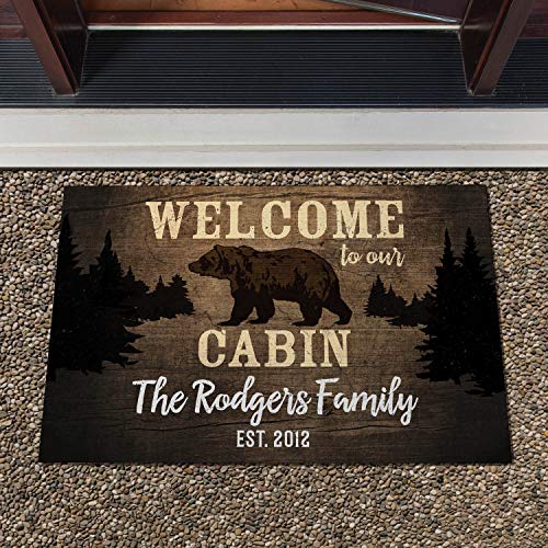 Personalized Cabin Welcome Doormat - Brown Custom Pet Mat