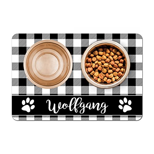 Custom Black Buffalo Plaid Pet Food Mat