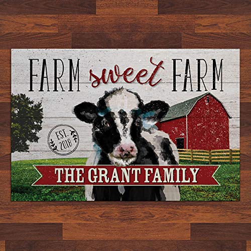 Personalized Cow Doormat with Name Printing, Indoor/Outdoor, Non-Slip