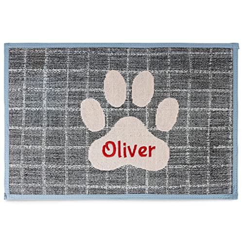 Personalized Embroidered Dog Food Mat with Paw Design
