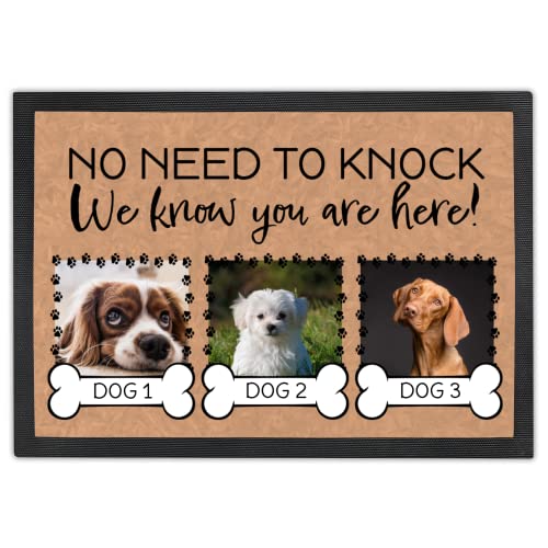 Personalized Dog Door Mat with 3 Photos & Names