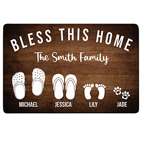 Custom Footprint Family & Pet Name Doormat - Bless This Home