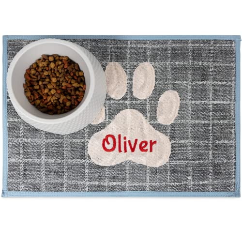 Personalized Embroidered Dog Food Mat with Paw Design
