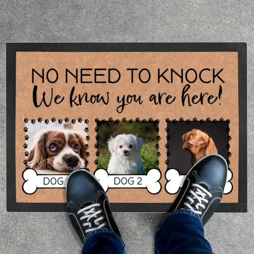 Personalized Dog Door Mat with 3 Photos & Names