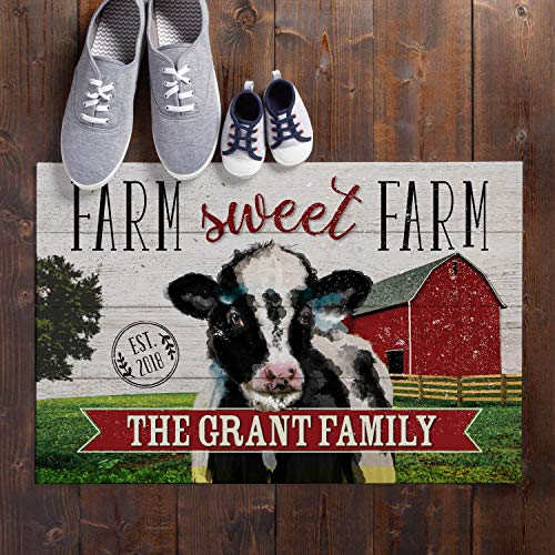 Personalized Cow Doormat with Name Printing, Indoor/Outdoor, Non-Slip
