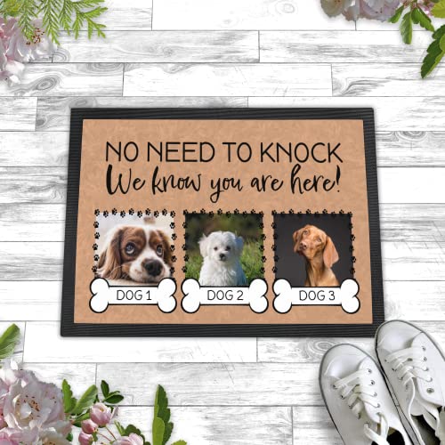 Personalized Dog Door Mat with 3 Photos & Names