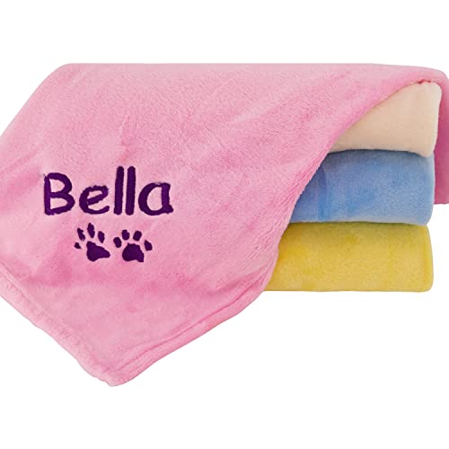 Pink Personalized Dog Blanket with Embroidered Name/Paws - Cozy/Pet-Friendly 50x60