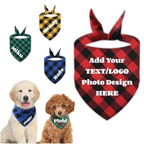 Customized Plaid Bandana for Pets, Name Design Required