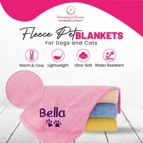 Pink Personalized Dog Blanket with Embroidered Name/Paws - Cozy/Pet-Friendly 50x60