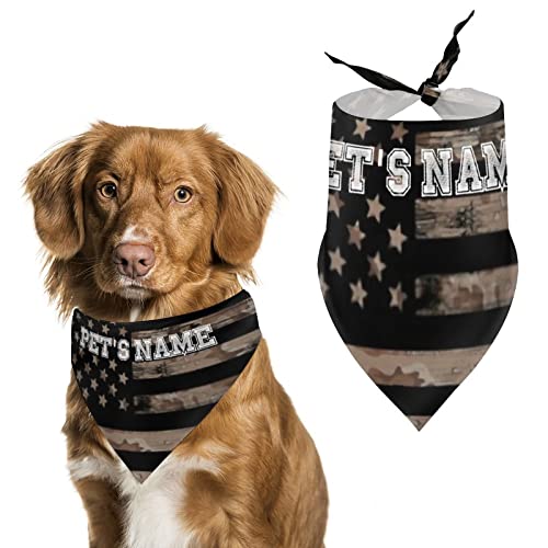 Personalized Vintage Camo American Flag Pet Bandanas with Name