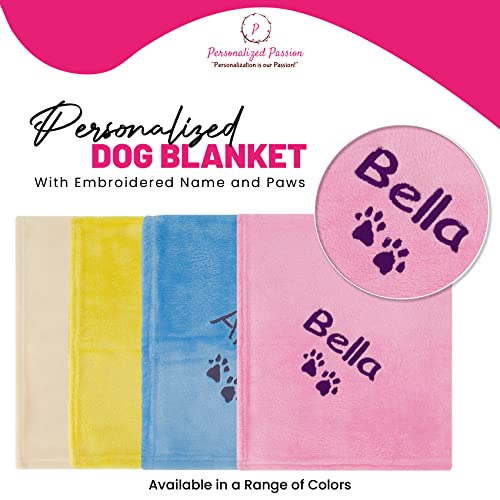 Pink Personalized Dog Blanket with Embroidered Name/Paws - Cozy/Pet-Friendly 50x60