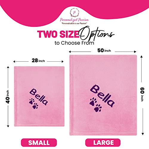 Pink Personalized Dog Blanket with Embroidered Name/Paws - Cozy/Pet-Friendly 50x60