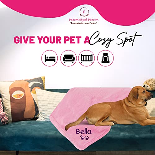 Pink Personalized Dog Blanket with Embroidered Name/Paws - Cozy/Pet-Friendly 50x60