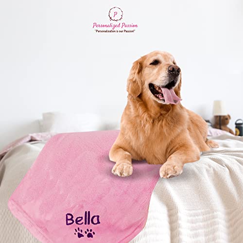 Pink Personalized Dog Blanket with Embroidered Name/Paws - Cozy/Pet-Friendly 50x60