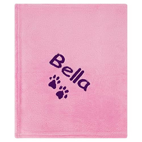 Pink Personalized Dog Blanket with Embroidered Name/Paws - Cozy/Pet-Friendly 50x60