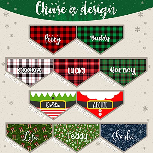Customizable Dog Christmas Bandanas in 3 Sizes, 10 Designs