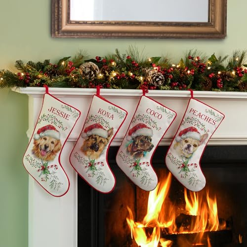 Custom Santa Hat Dog Breed Christmas Stocking with Name