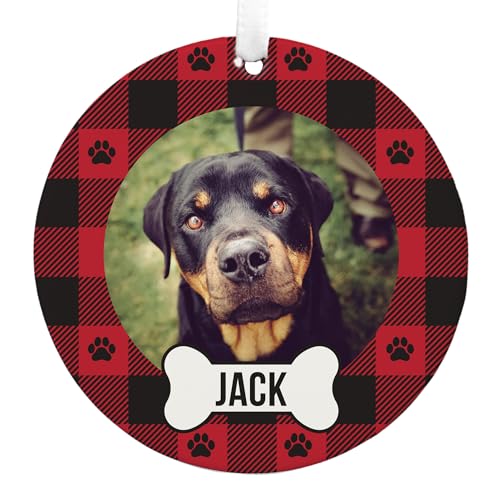 Personalized Plaid Paw Print Photo Ornament - Christmas Theme