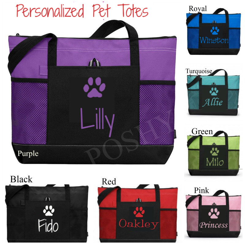Monogrammed Zippered Dog Tote Bag - Personalized Pet Travel