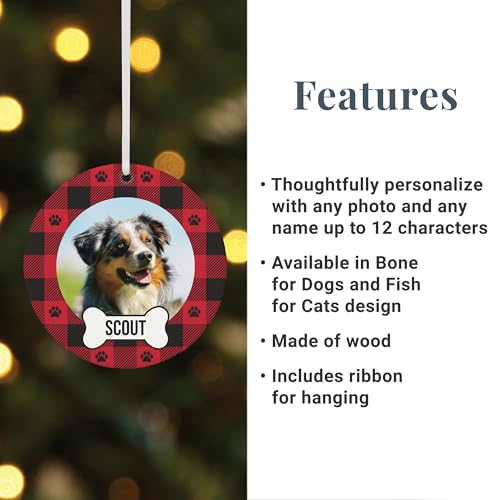 Personalized Plaid Paw Print Photo Ornament - Christmas Theme