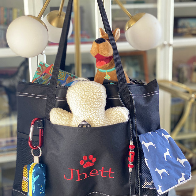 Monogrammed Zippered Dog Tote Bag - Personalized Pet Travel