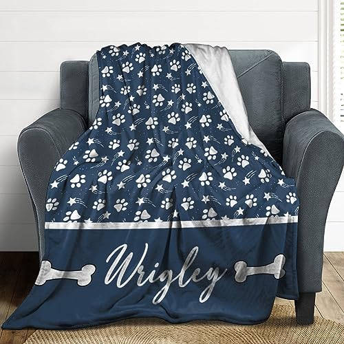 Custom Pet Name Blanket with Paw Print Design