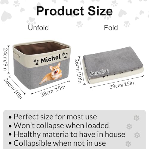 Personalized Pet Toy Basket with Custom Name, Sturdy Foldable Storage Box