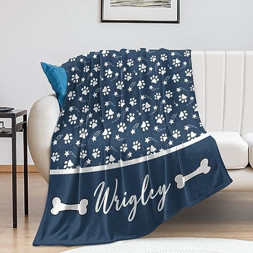 Custom Pet Name Blanket with Paw Print Design