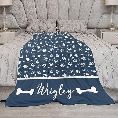 Custom Pet Name Blanket with Paw Print Design
