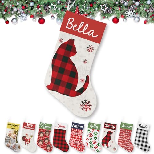 Personalized Family Christmas Stockings with Custom Cat Design