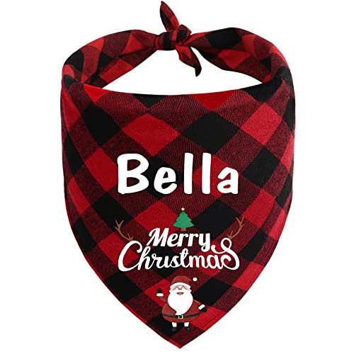 Personalized Christmas Plaid Dog Bandana with Pet Name