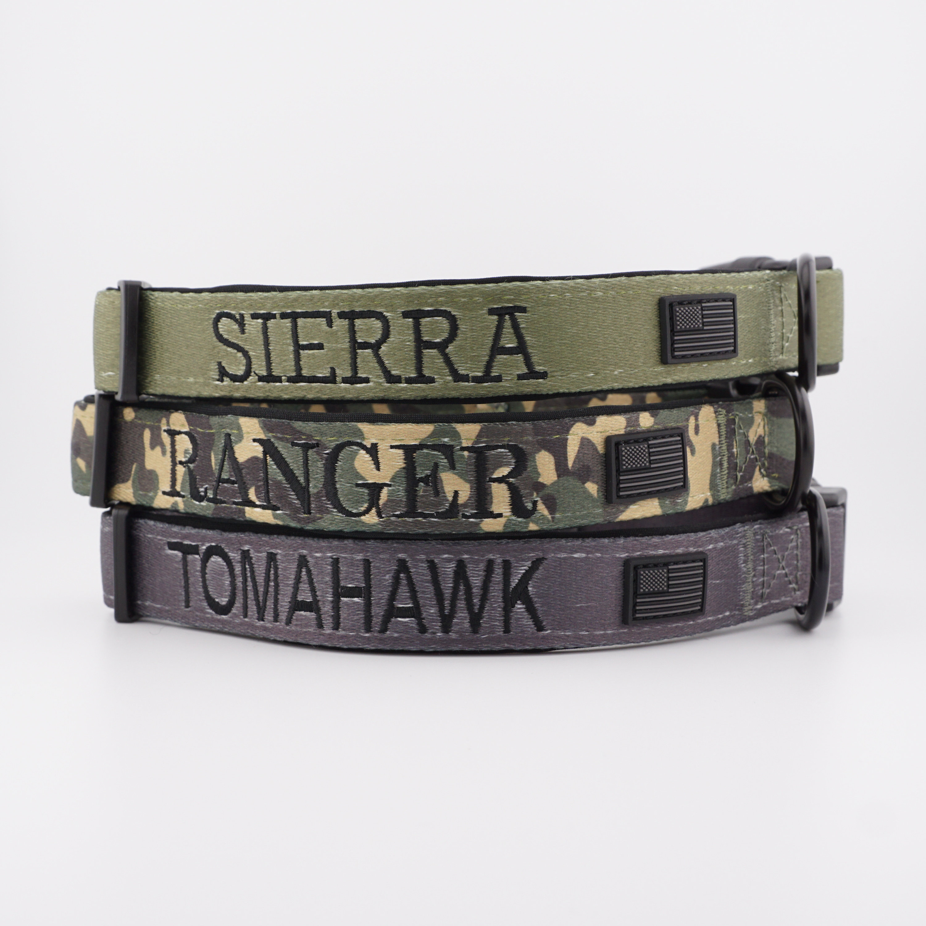 Personalized Embroidered Dog Collars - Military Camo Style