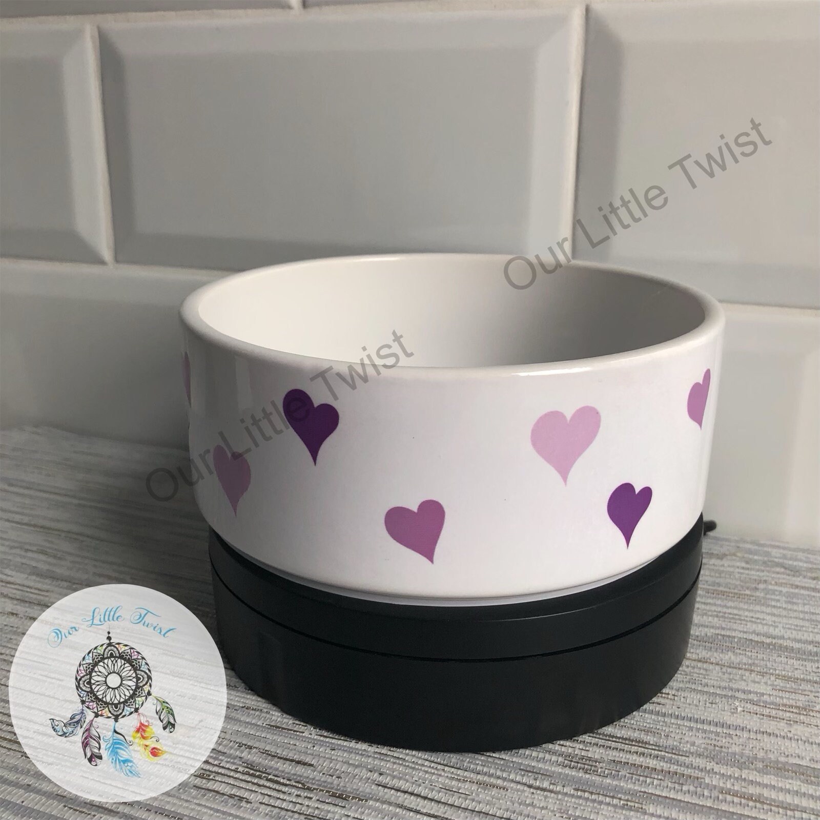 Custom Ceramic Pet Bowl with Hearts Personalization