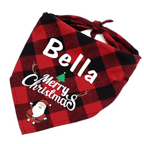 Personalized Christmas Plaid Dog Bandana with Pet Name