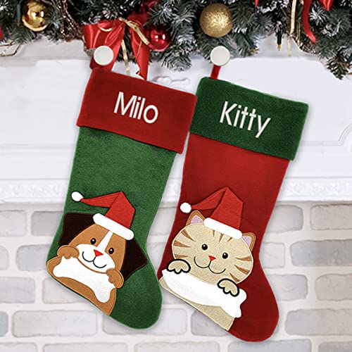 Custom Cat Christmas Stocking with Personalized Name