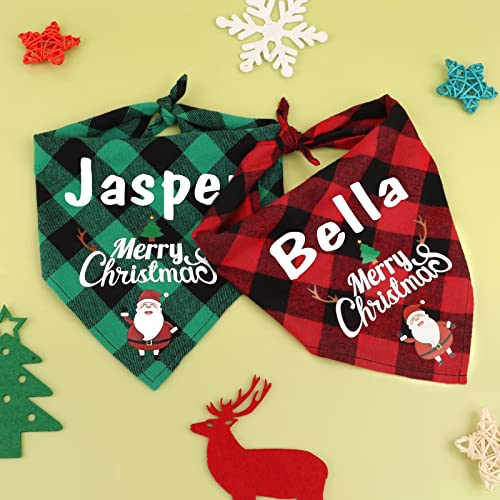 Personalized Christmas Plaid Dog Bandana with Pet Name