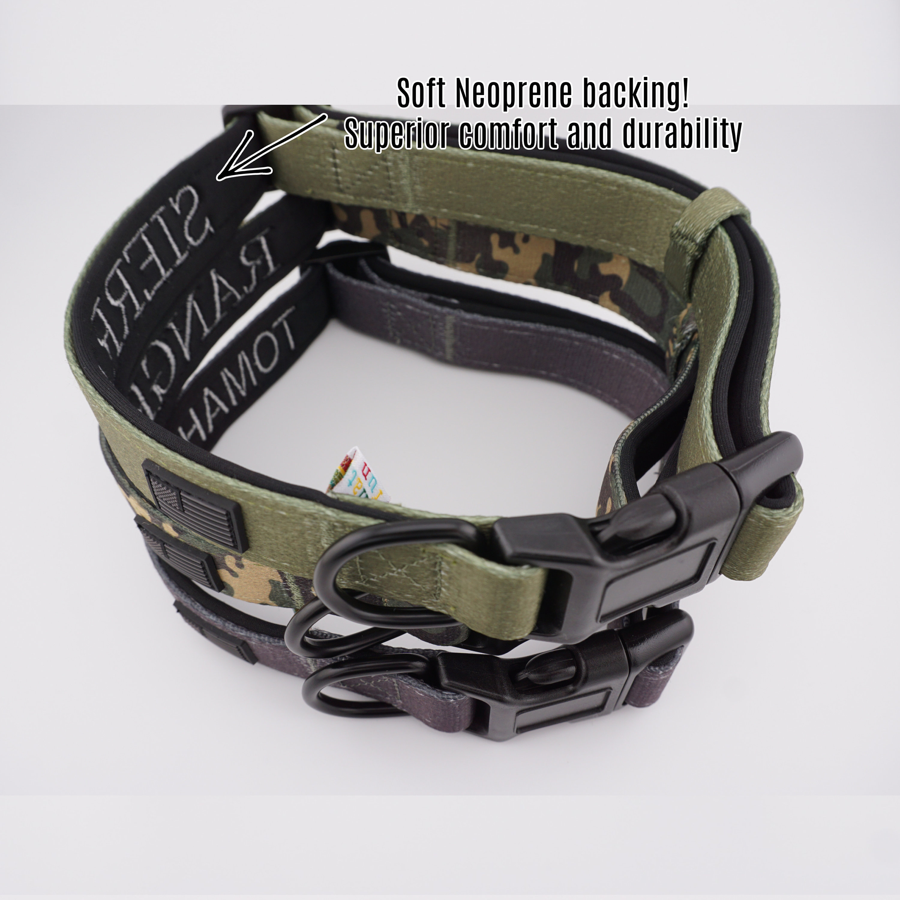 Personalized Embroidered Dog Collars - Military Camo Style