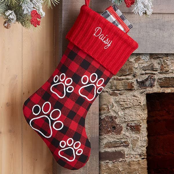 Buffalo Check Personalized Dog Christmas Stocking - Red Plaid