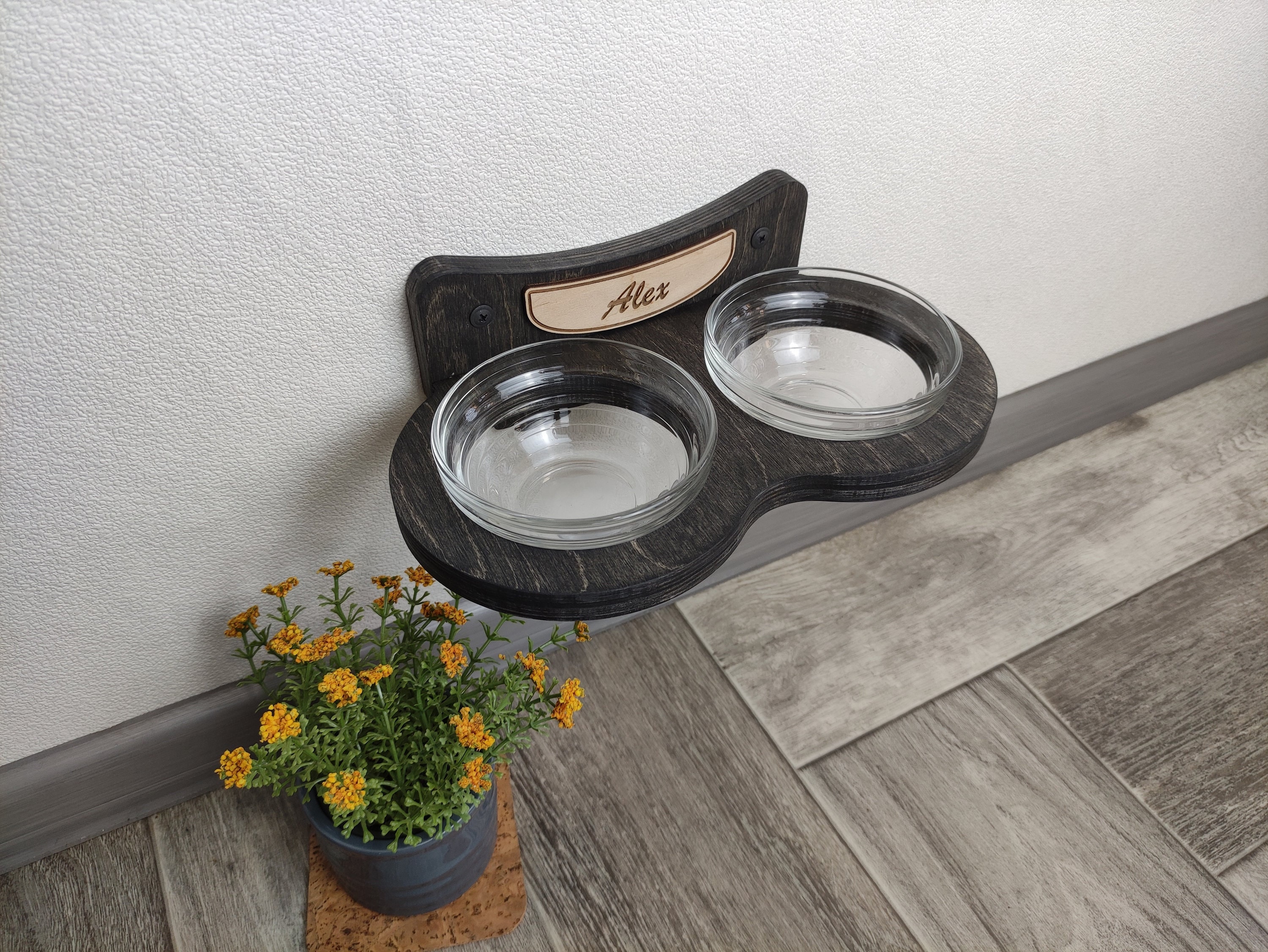 Personalized Raised Cat Feeder Stand - Custom Pet Bowl