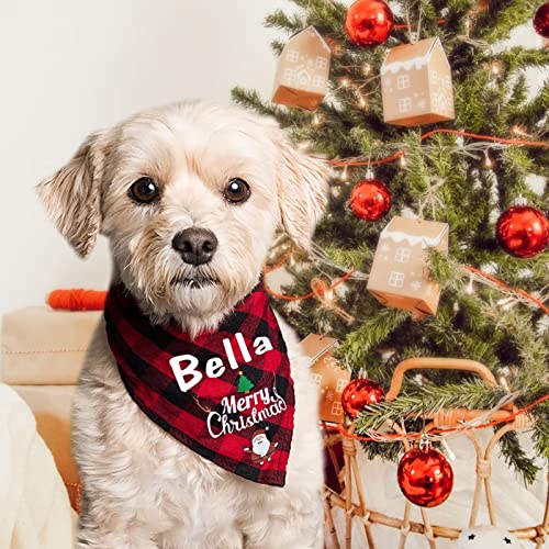 Personalized Christmas Plaid Dog Bandana with Pet Name