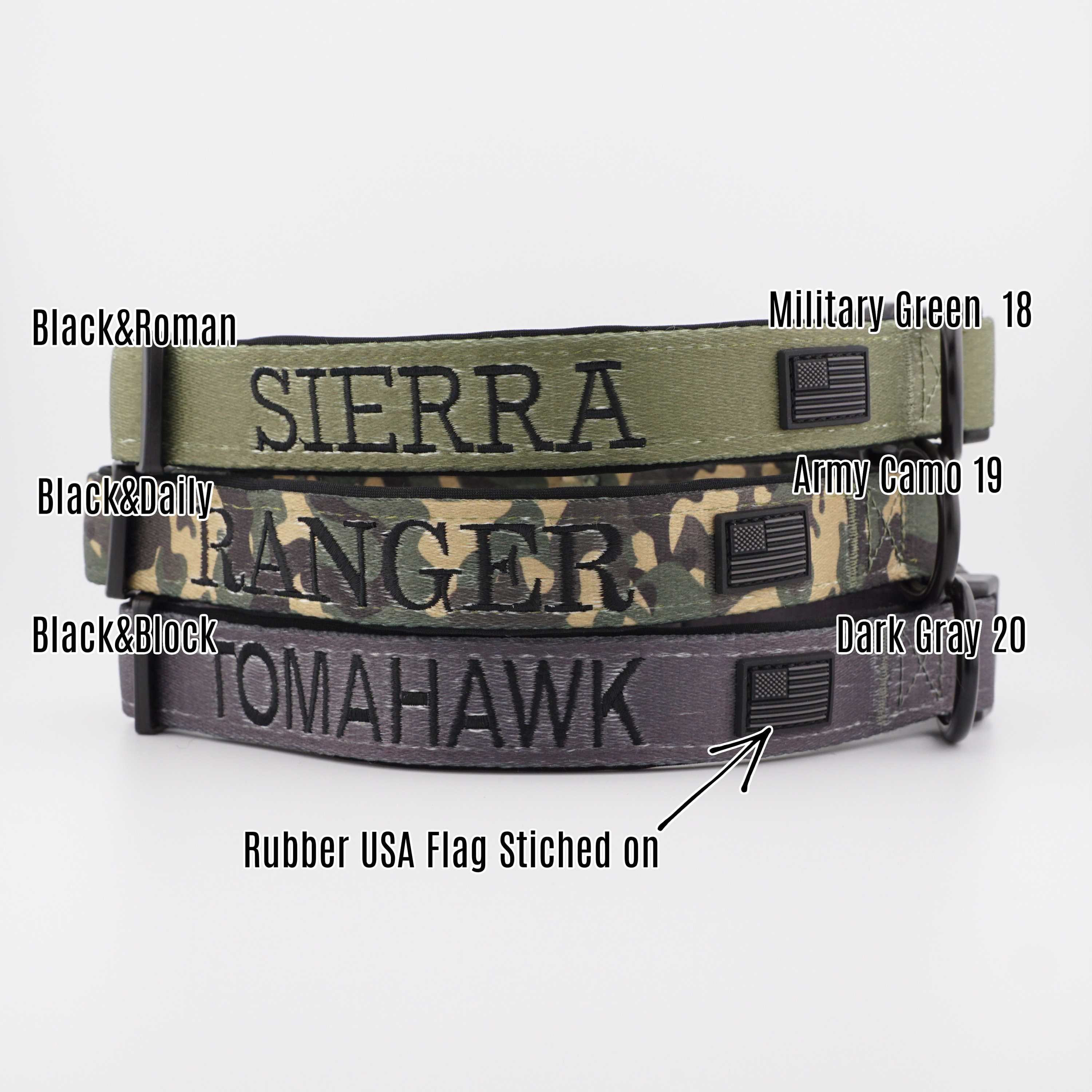 Personalized Embroidered Dog Collars - Military Camo Style