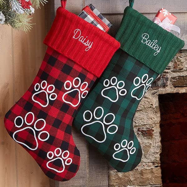 Buffalo Check Personalized Dog Christmas Stocking - Red Plaid