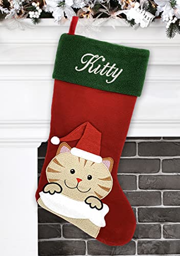 Custom Cat Christmas Stocking with Personalized Name