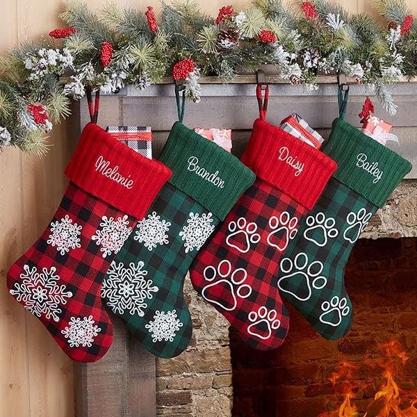 Buffalo Check Personalized Dog Christmas Stocking - Red Plaid