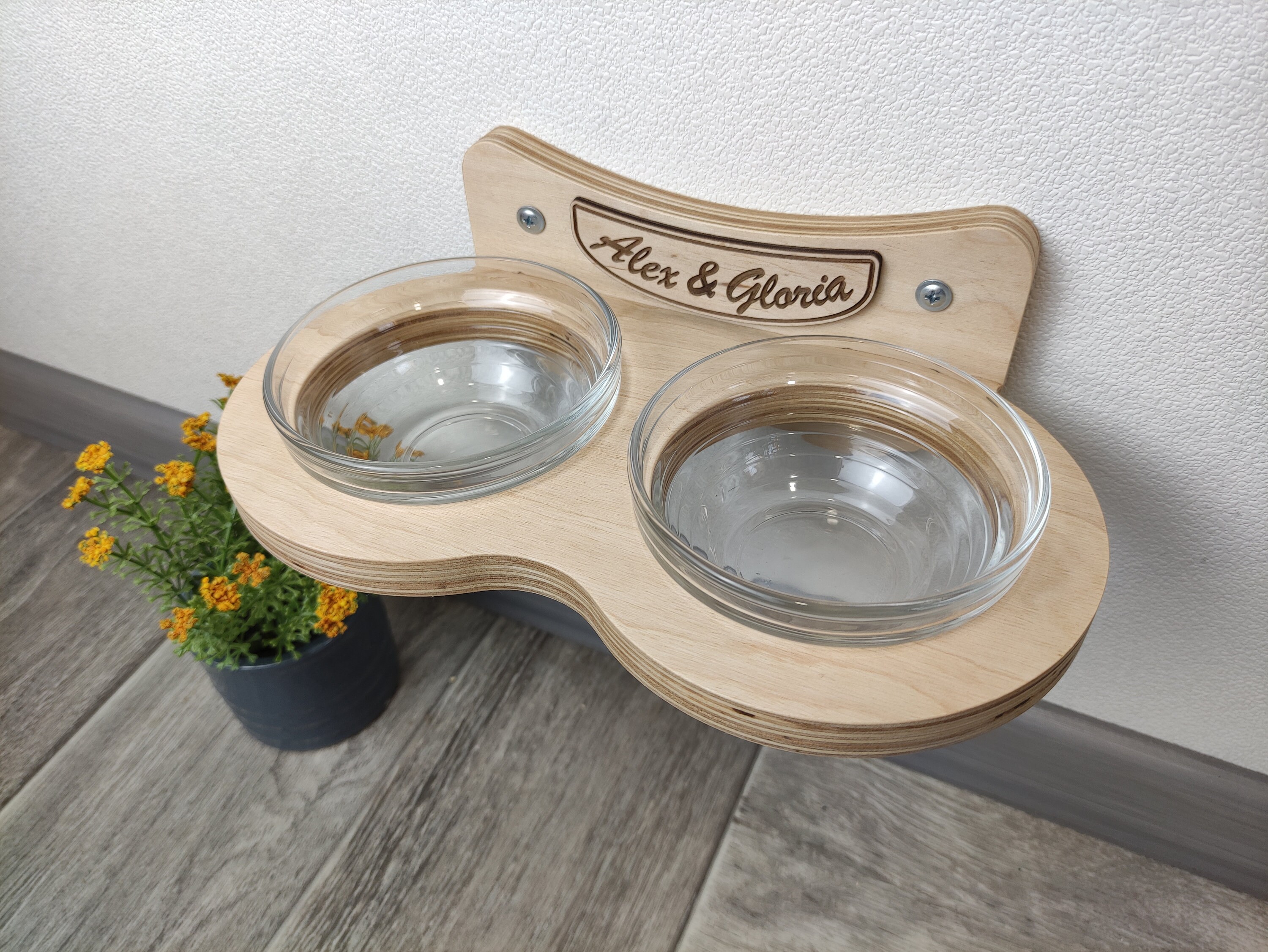 Personalized Raised Cat Feeder Stand - Custom Pet Bowl