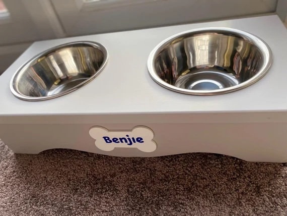 Personalized Dog Bowl Stand with Custom Labels
