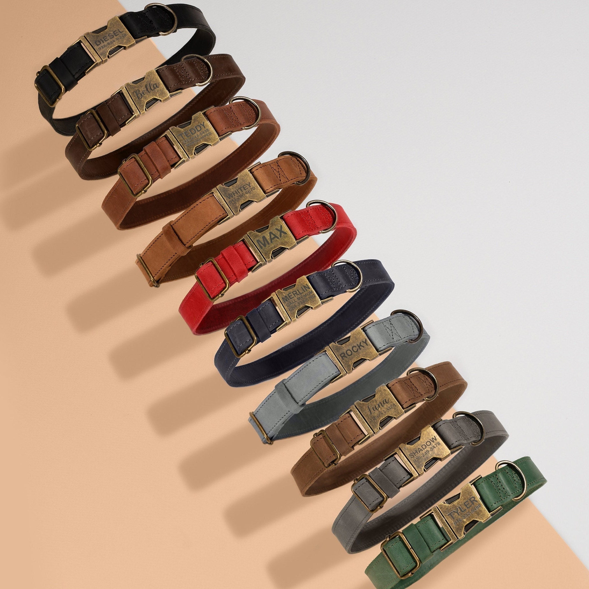 Leather Dog Collar, Rustic Buckle, Personalized Dog Collar, Vintage Collar, Engraved Collar, Gifts For Pets, Dog Collar With Name Plate,